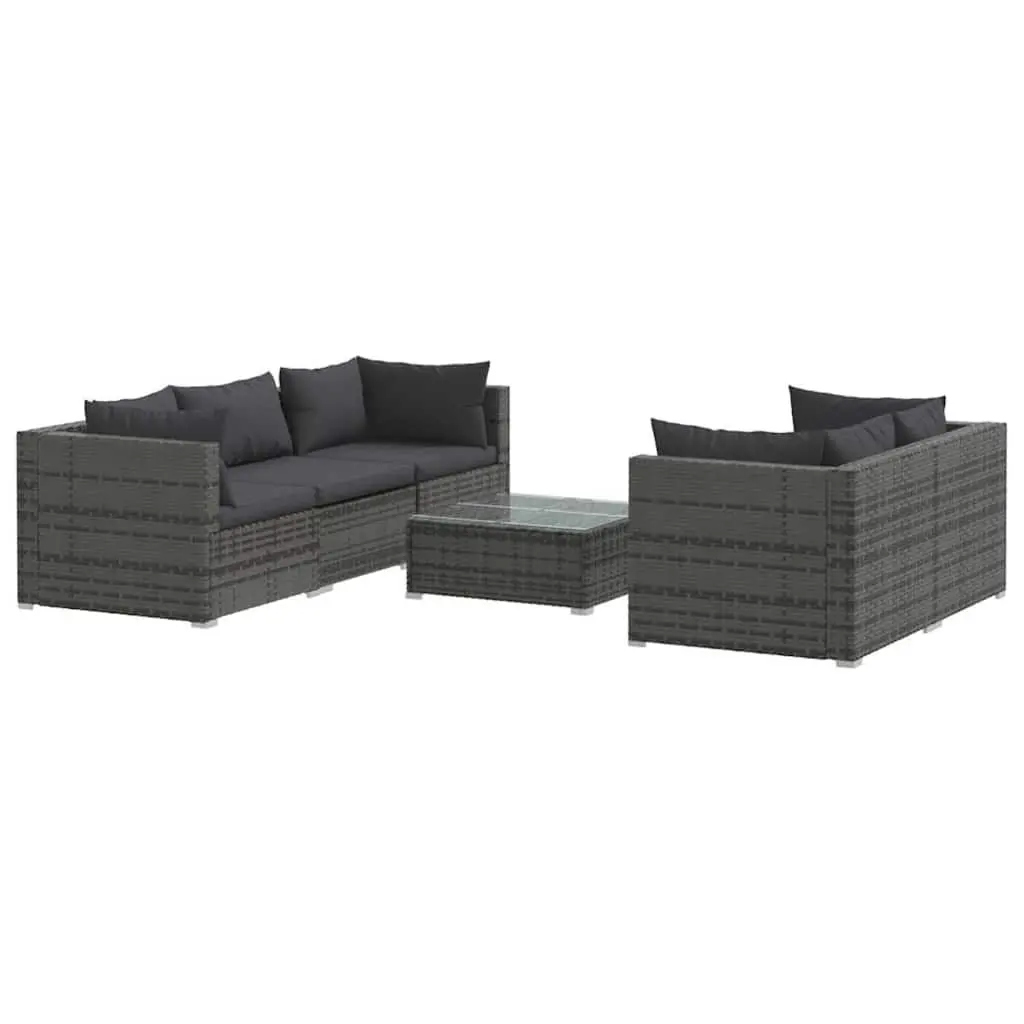 6 Piece Modular Garden Lounge Set Poly Rattan Outdoor Furniture with Cushions