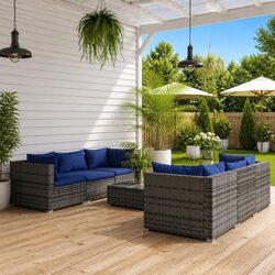 7 Piece Garden Lounge Set Poly Rattan Modular Outdoor Furniture Grey Cushions