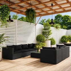 Garden Lounge Set 8 Piece Poly Rattan Outdoor Furniture with Cushions Black