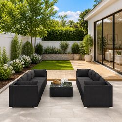 9 Piece Poly Rattan Garden Lounge Set Outdoor Furniture with Cushions Black