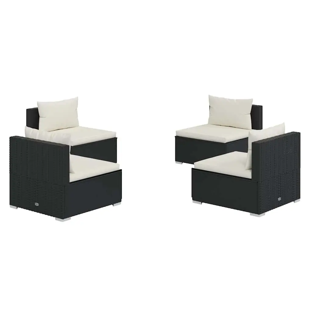 4 Piece Poly Rattan Garden Lounge Set Black Modular Outdoor Furniture with