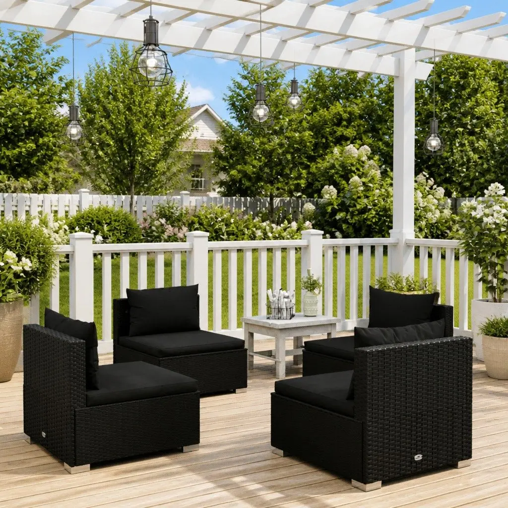 4 Piece Poly Rattan Garden Lounge Set Black with Removable Cushions Modular