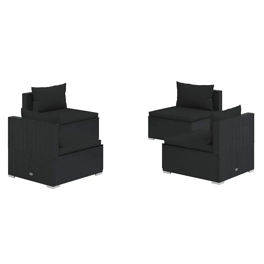 4 Piece Poly Rattan Garden Lounge Set Black with Removable Cushions Modular