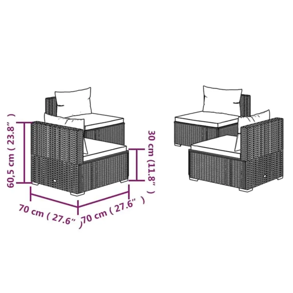 4 Piece Poly Rattan Garden Lounge Set Black with Removable Cushions Modular