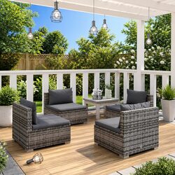 4 Piece Garden Lounge Set Grey Outdoor Patio Furniture with Cushions Modular