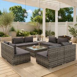 Garden Lounge Set 9 Piece Outdoor Patio Furniture Poly Rattan Grey Modular
