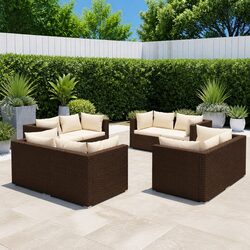 Garden Lounge Set 8 Piece Outdoor Furniture Poly Rattan Brown Modular Patio