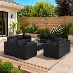 Garden Lounge Set 9 Piece Modular Outdoor Furniture Black Poly Rattan with