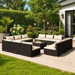 Poly Rattan Garden Lounge Set 12 Piece Outdoor Furniture with Cushions Black
