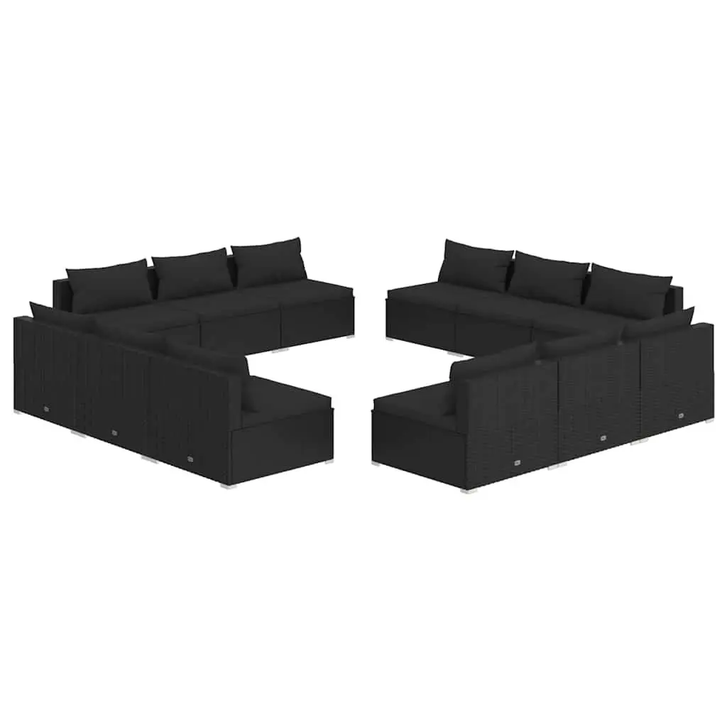 Garden Lounge Set 12 Piece Outdoor Furniture Poly Rattan Black Modular Cushions