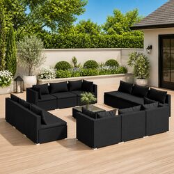 Garden Lounge Set 13 Piece Outdoor Patio Furniture with Cushions Poly Rattan