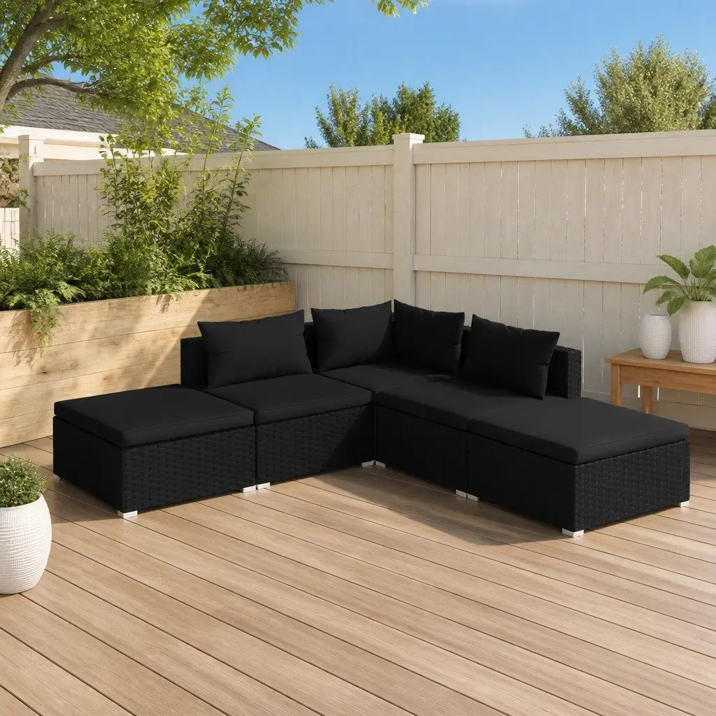 5 Piece Garden Lounge Set Outdoor Patio Furniture Modular Rattan Sofa with