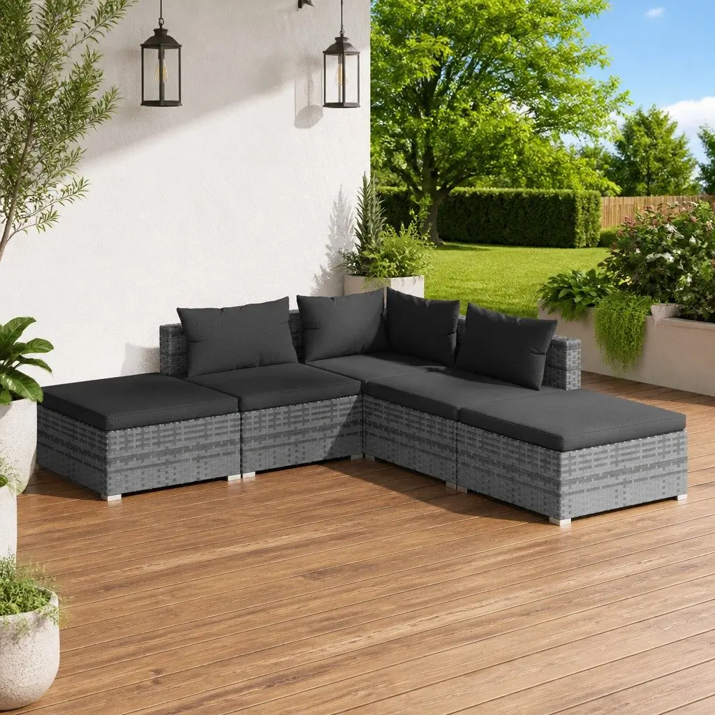 5 Piece Garden Lounge Set with Cushions Modular Outdoor Patio Furniture Grey