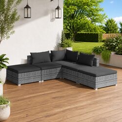 5 Piece Garden Lounge Set with Cushions Modular Outdoor Patio Furniture Grey