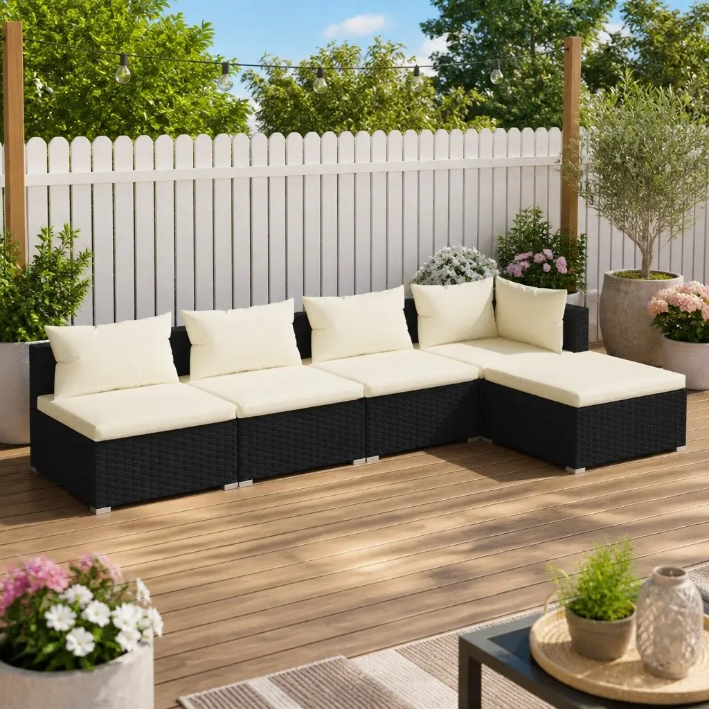5 Piece Garden Lounge Set Outdoor Patio Furniture Modular Poly Rattan Black