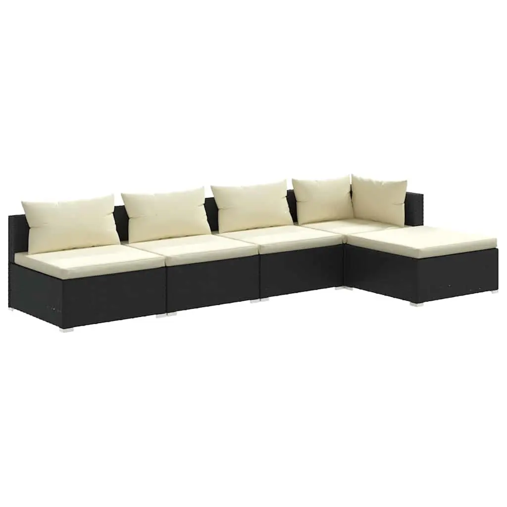 5 Piece Garden Lounge Set Outdoor Patio Furniture Modular Poly Rattan Black
