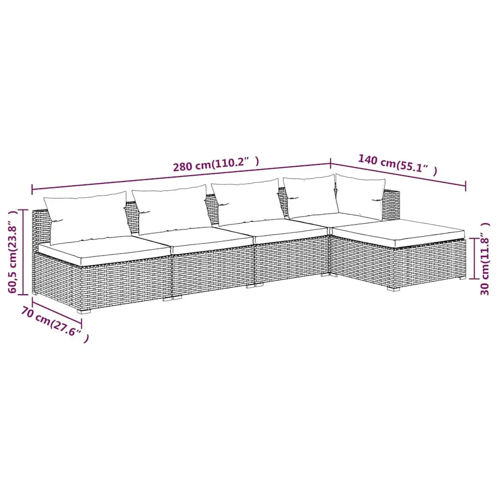 5 Piece Garden Lounge Set Outdoor Patio Furniture Modular Poly Rattan Black