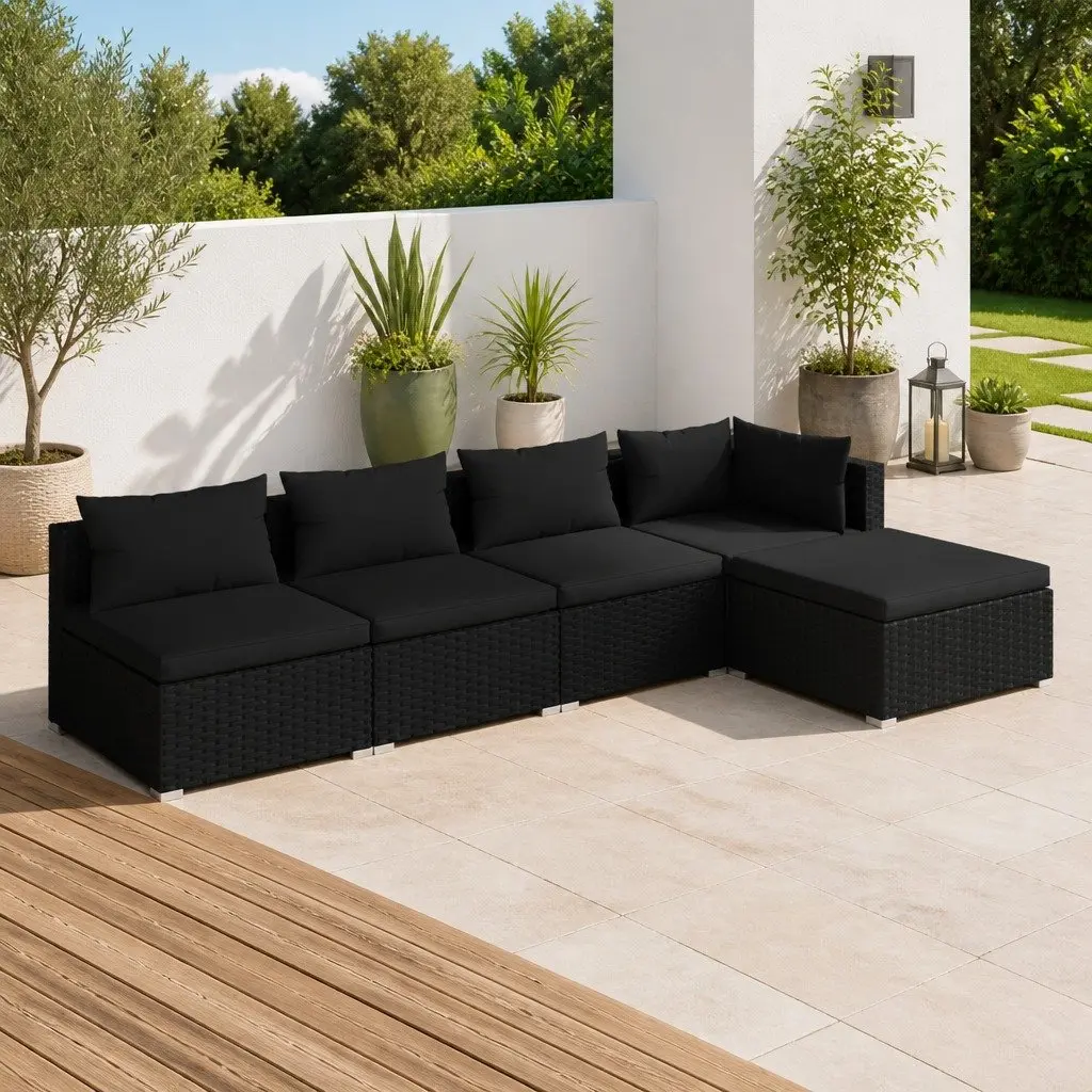 5 Piece Garden Lounge Set Outdoor Patio Furniture with Cushions Poly Rattan