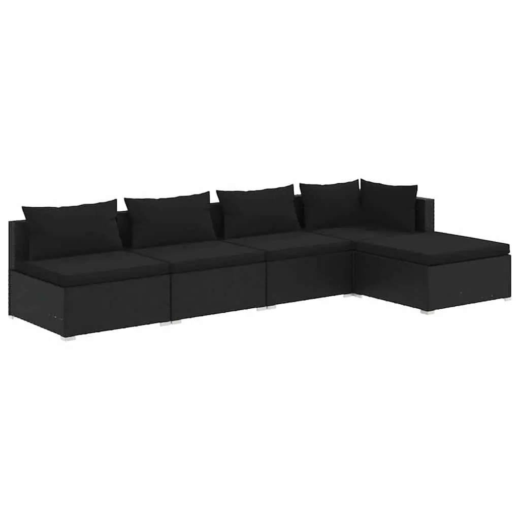 5 Piece Garden Lounge Set Outdoor Patio Furniture with Cushions Poly Rattan