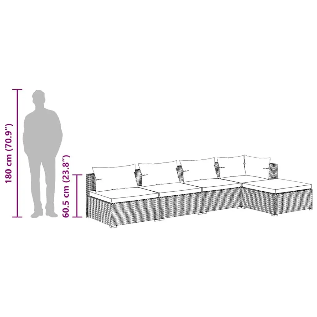 5 Piece Garden Lounge Set Outdoor Patio Furniture with Cushions PE Rattan Brown