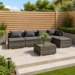 6 Piece Garden Lounge Set Outdoor Patio Furniture with Cushions Grey Modular
