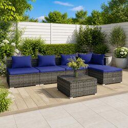 Garden Lounge Set 6 Piece Outdoor Patio Furniture Grey Modular Rattan Sofa