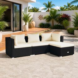 Garden Lounge Set 4 Piece Outdoor Patio Furniture Black PE Rattan Modular Sofa