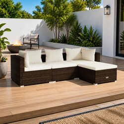 Garden Lounge Set 4 Piece Outdoor Patio Furniture Poly Rattan Brown with