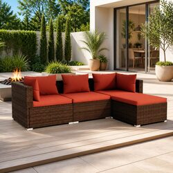 Garden Lounge Set 4 Piece Outdoor Patio Furniture Poly Rattan Brown Modular