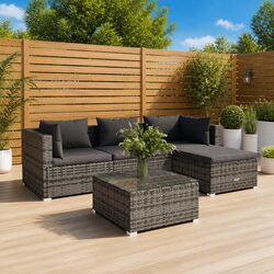5 Piece Garden Lounge Set Outdoor Patio Furniture PE Rattan Modular Sofa Grey