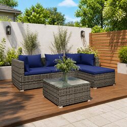 Garden Lounge Set 5 Piece Outdoor Patio Furniture Grey Modular Rattan Sofa with