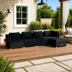 5 Piece Garden Lounge Set Outdoor Patio Sofa Modular Black Rattan Furniture