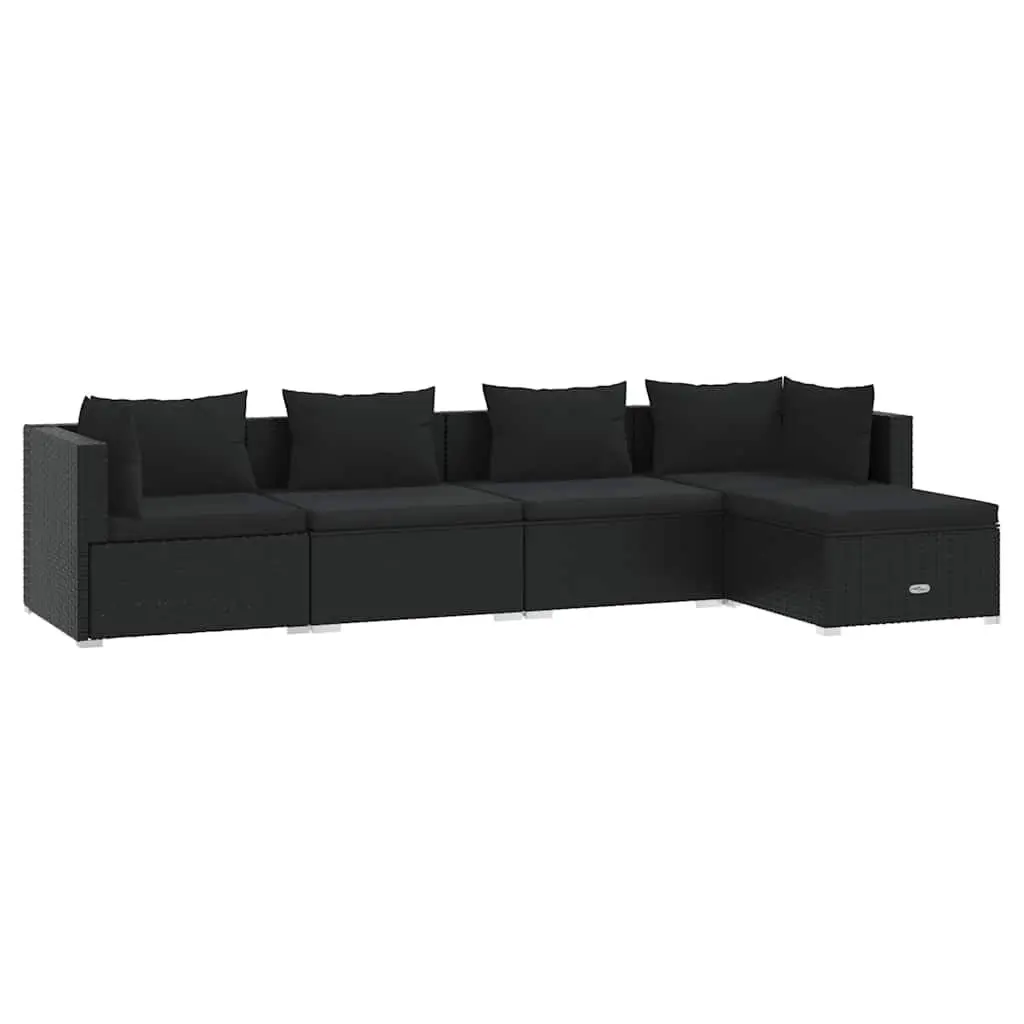 5 Piece Garden Lounge Set Outdoor Patio Sofa Modular Black Rattan Furniture