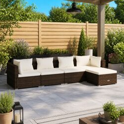 5 Piece Garden Lounge Set Outdoor Patio Furniture Poly Rattan Brown with
