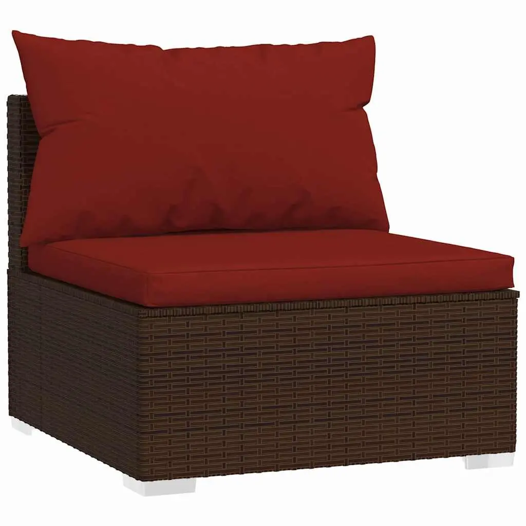 5 Piece Garden Lounge Set Poly Rattan Outdoor Furniture with Cushions Brown
