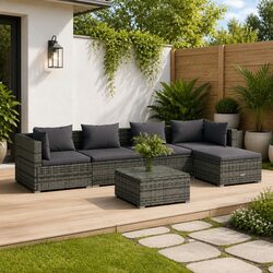 6 Piece Garden Lounge Set with Cushions Modular Outdoor Patio Furniture Grey