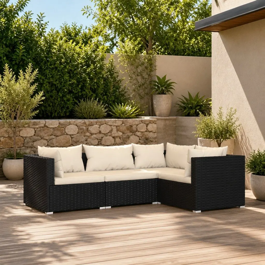 4 Piece Garden Lounge Set Outdoor Patio Furniture Poly Rattan Sectional Black