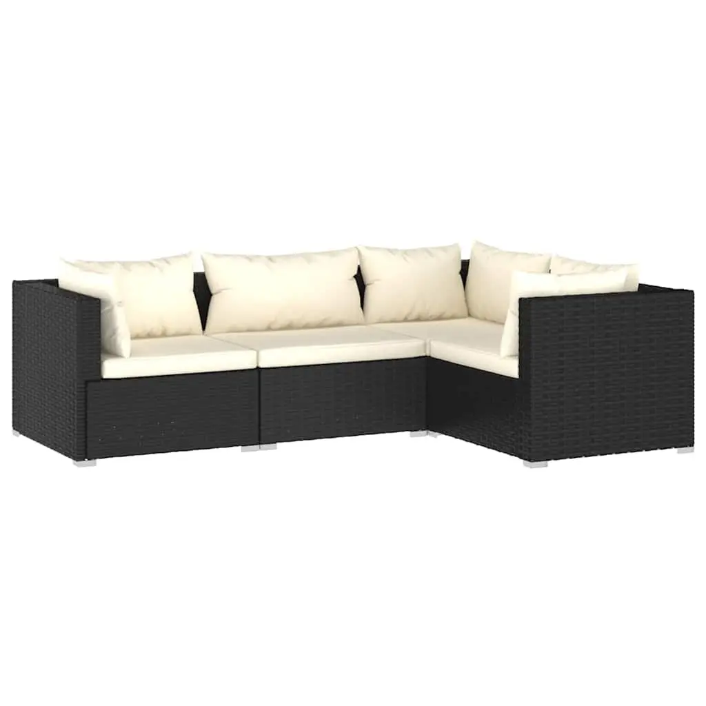 4 Piece Garden Lounge Set Outdoor Patio Furniture Poly Rattan Sectional Black