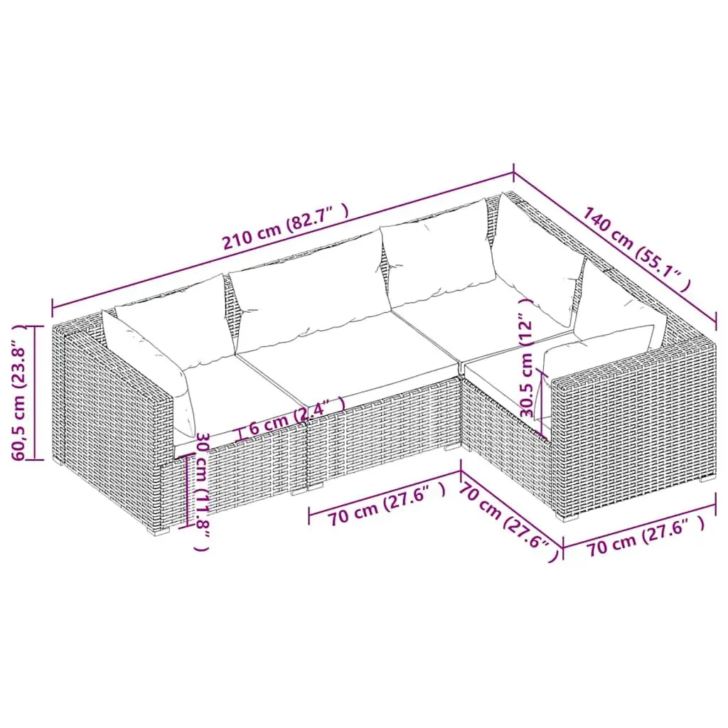 4 Piece Garden Lounge Set Outdoor Patio Furniture Poly Rattan Sectional Black
