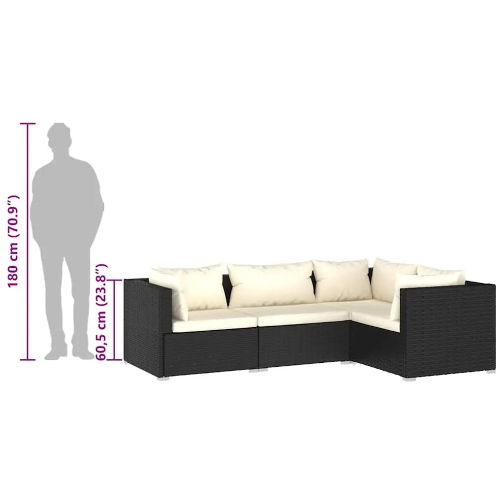 4 Piece Garden Lounge Set Outdoor Patio Furniture Poly Rattan Sectional Black