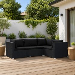 Garden Lounge Set 4 Piece Outdoor Furniture Modular Poly Rattan Black Cushions