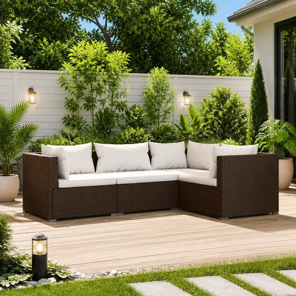 4 Piece Garden Lounge Set Outdoor Furniture Poly Rattan Brown with Cushions