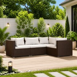 4 Piece Garden Lounge Set Outdoor Furniture Poly Rattan Brown with Cushions