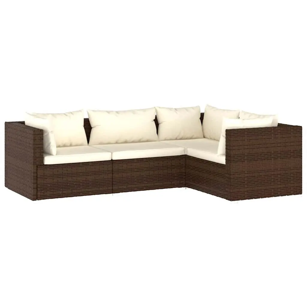 4 Piece Garden Lounge Set Outdoor Furniture Poly Rattan Brown with Cushions