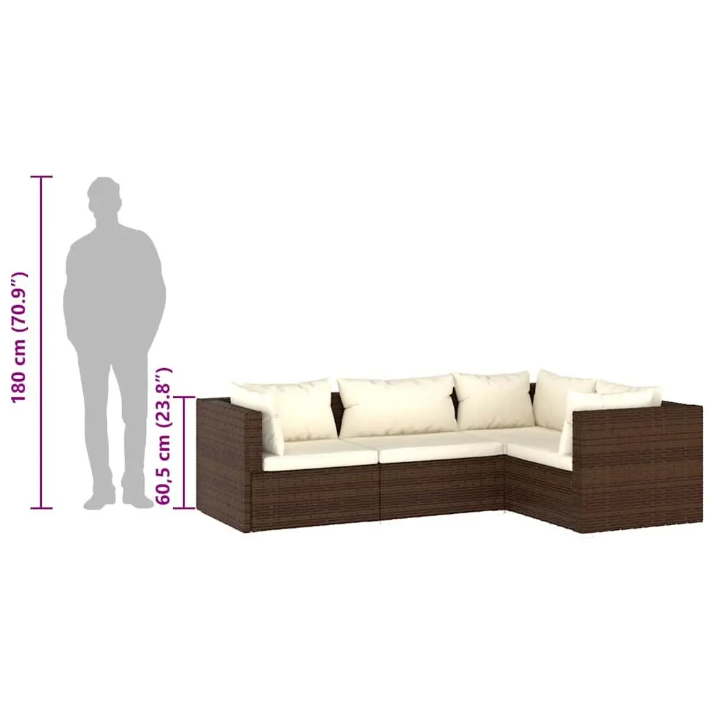 4 Piece Garden Lounge Set Outdoor Furniture Poly Rattan Brown with Cushions
