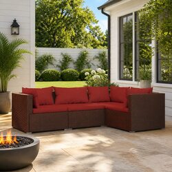 Garden Lounge Set 4 Piece Outdoor Furniture Poly Rattan Brown with Cushions