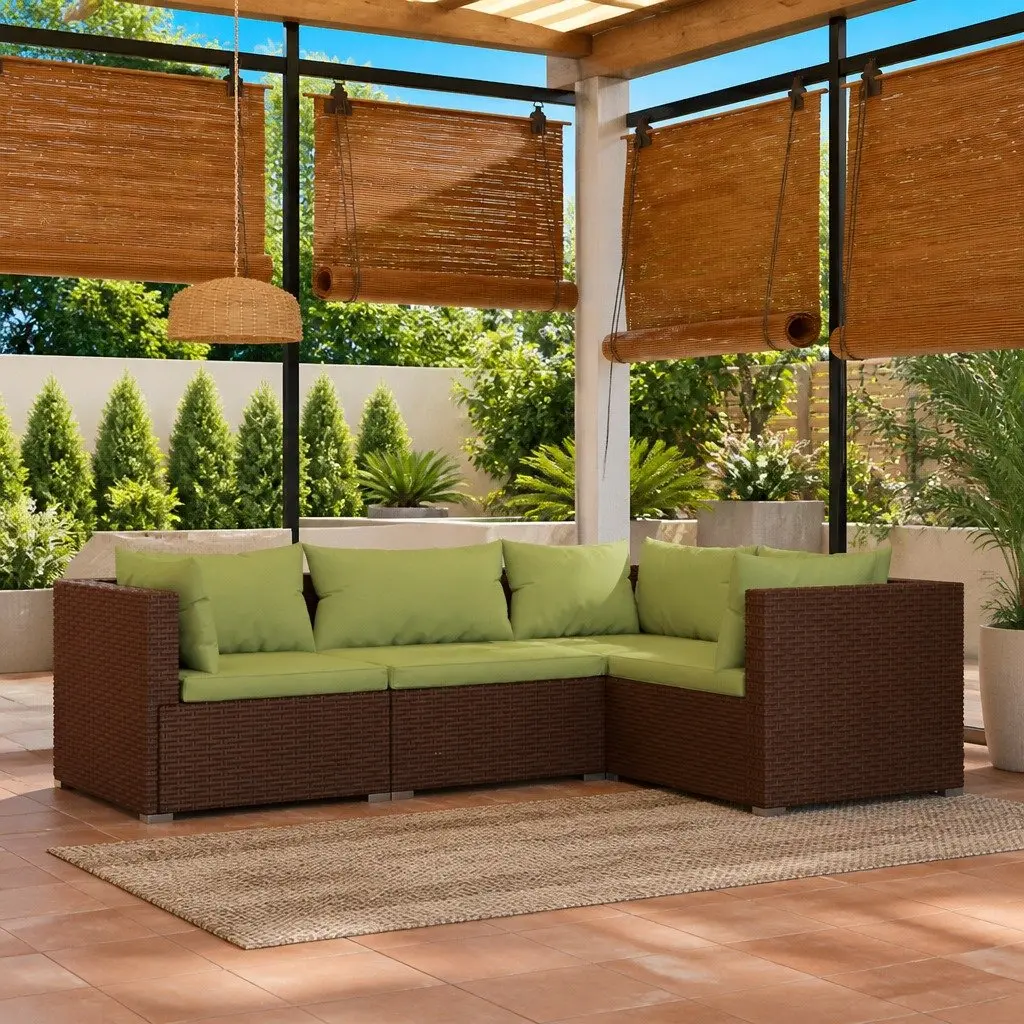 4 Piece Garden Lounge Set Outdoor Patio Furniture with Cushions Brown Rattan