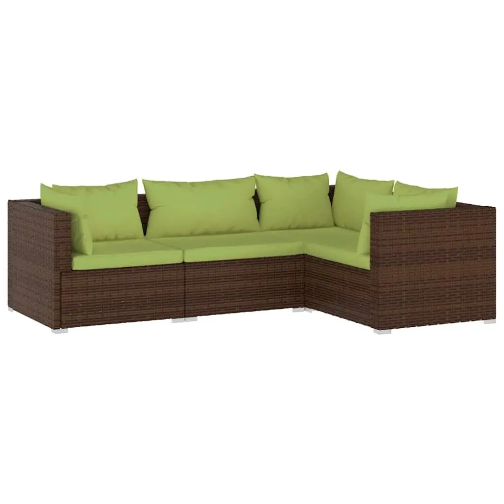 4 Piece Garden Lounge Set Outdoor Patio Furniture with Cushions Brown Rattan