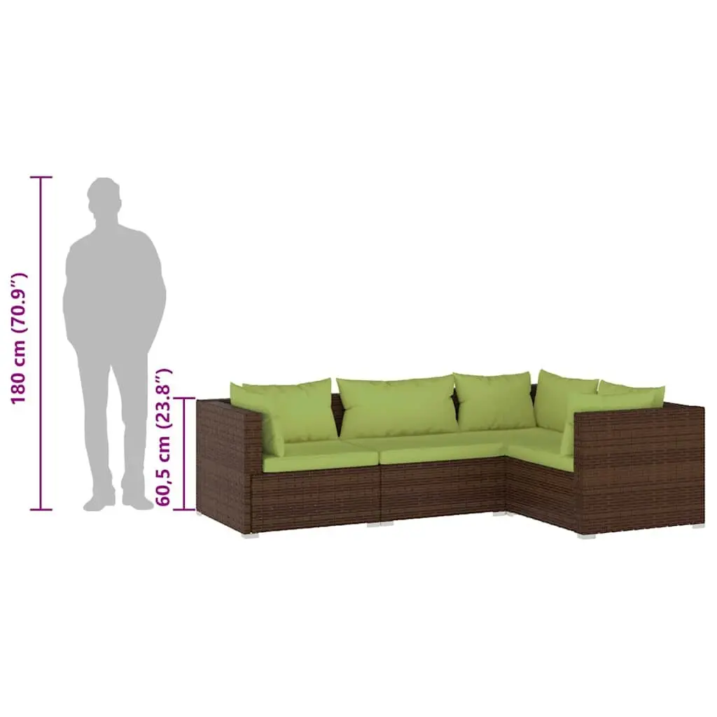 4 Piece Garden Lounge Set Outdoor Patio Furniture with Cushions Brown Rattan