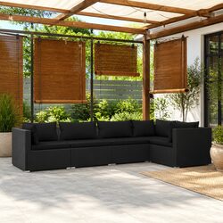 5 Piece Garden Lounge Set Outdoor Patio Furniture Black PE Rattan Modular Sofa
